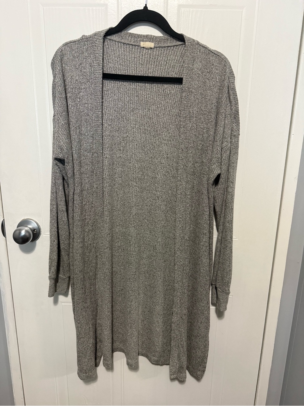 Garage Light Gray Long Open-Front Ribbed Cardigan
